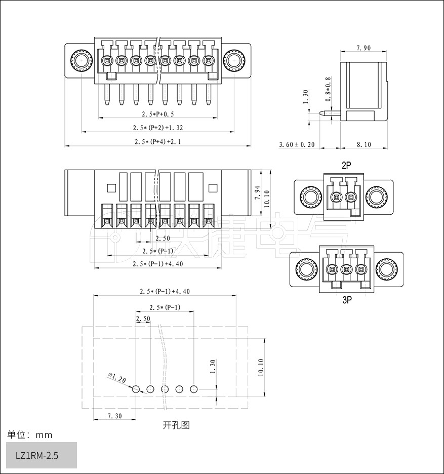上海联捷电气LZ1RM-2.5插拔式接线端子PCB线路板系列弯针带法兰绿色连接器